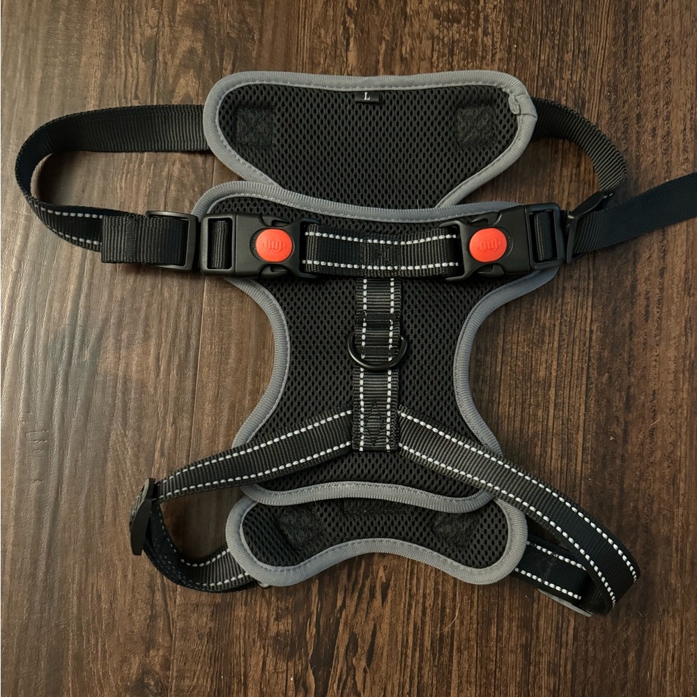 Midog black lightweight breathable dog harness Large.